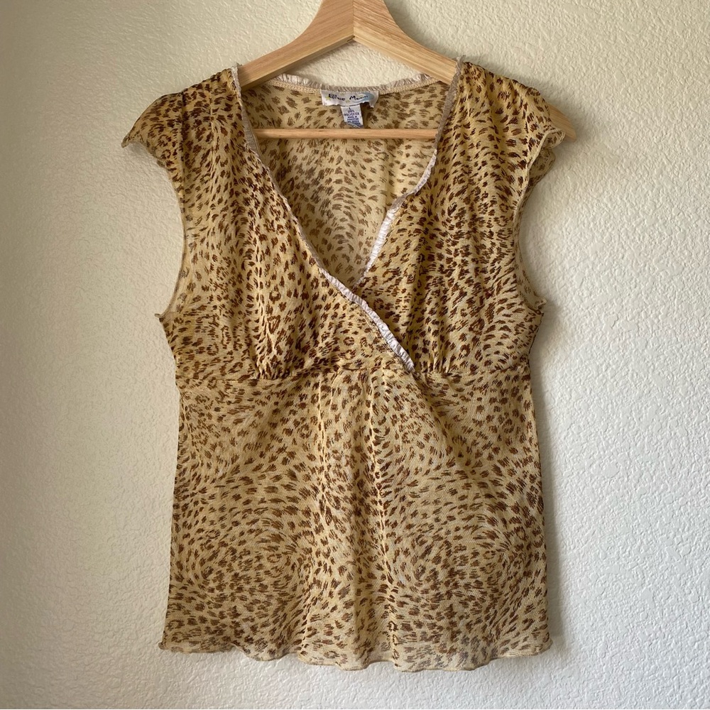 Vintage Y2K Blue Moon Leopard Print Sheer Top Size Large